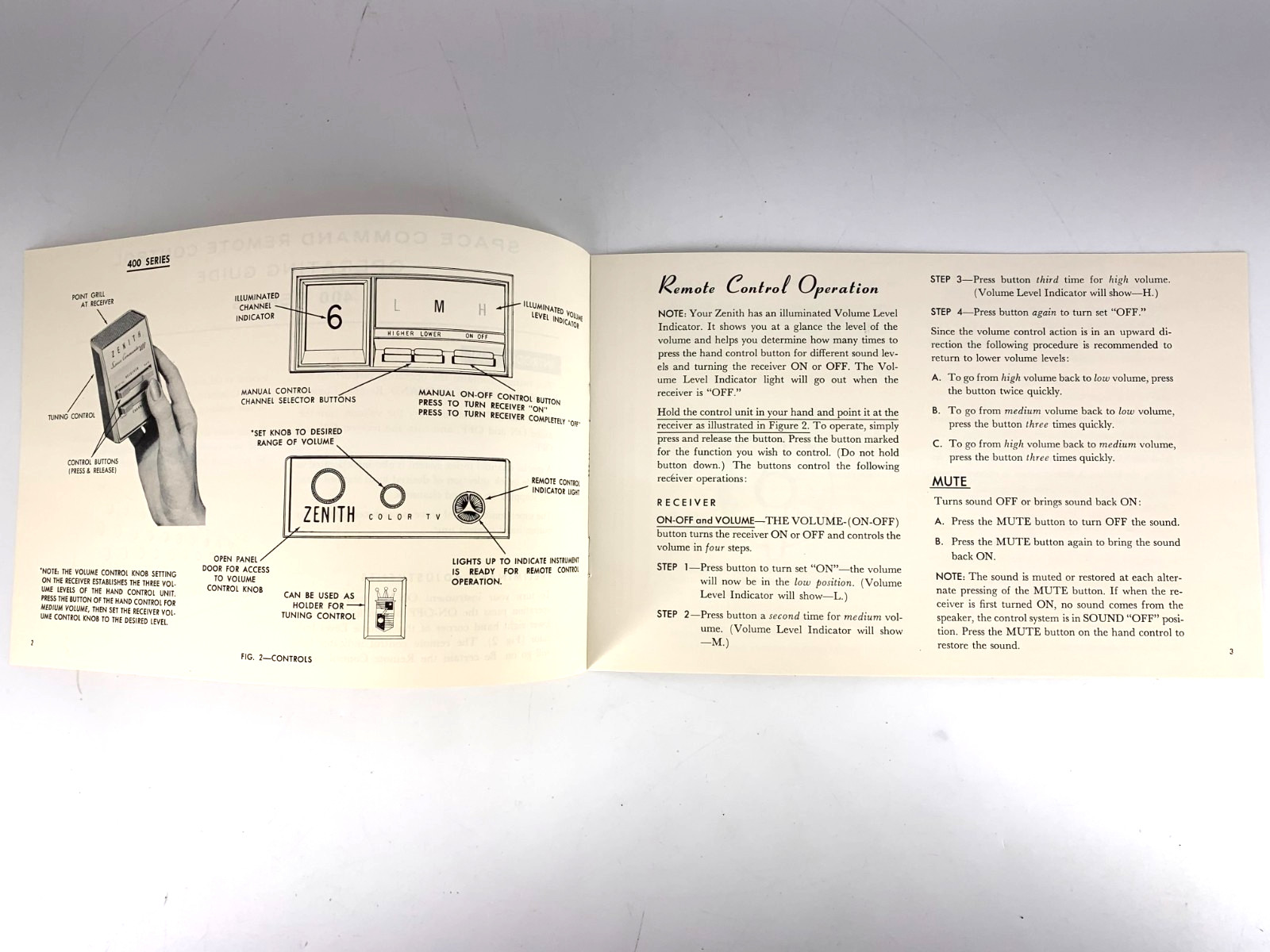 Zenith 1961 Space Command Remote Control 400 Series Operating Guide