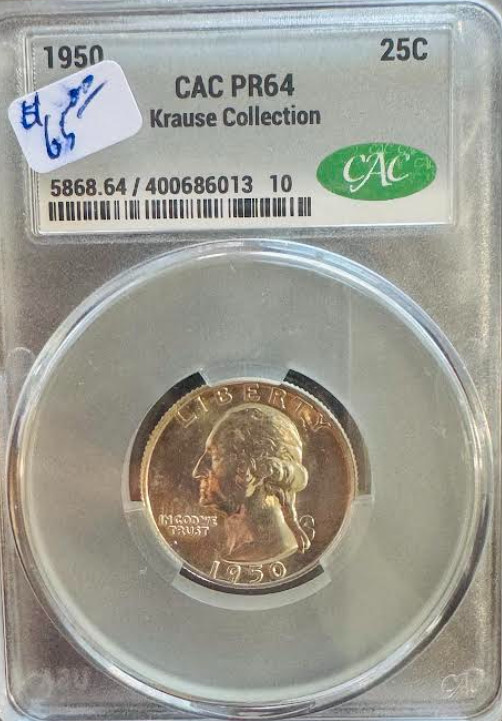 1950 25C Washington, CAC PR64 Proof-Krause Collection