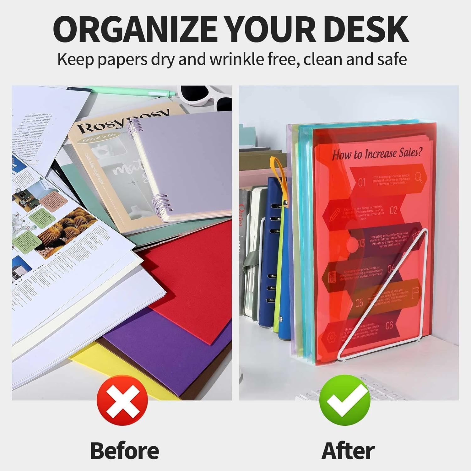 6-Pack Rainbow Plastic File Folders - A4 & Letter Size, Clear Design
