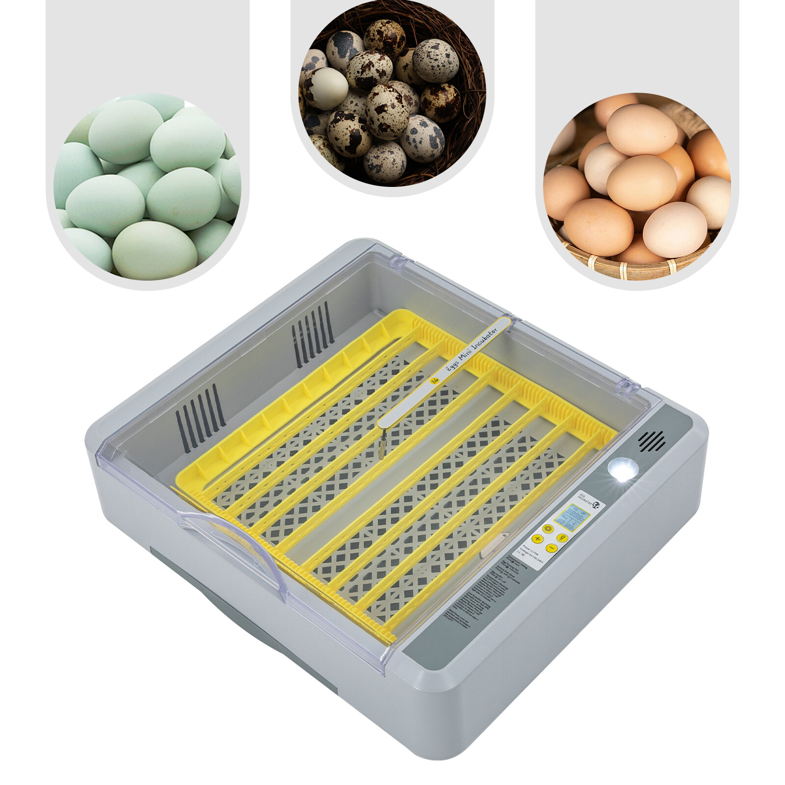 Egg Incubator 36 Eggs Gray Digital Poultry Hatcher Machine LED Display 70W