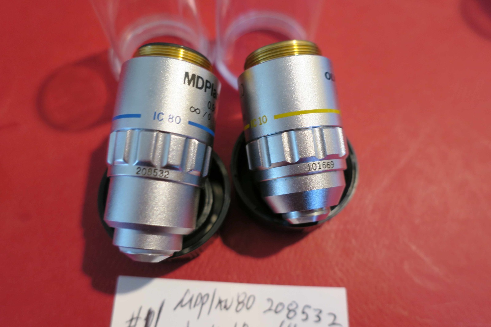 Olympus microscope Lot# 2 MDPlan 10x and 80x Infinity Objectives