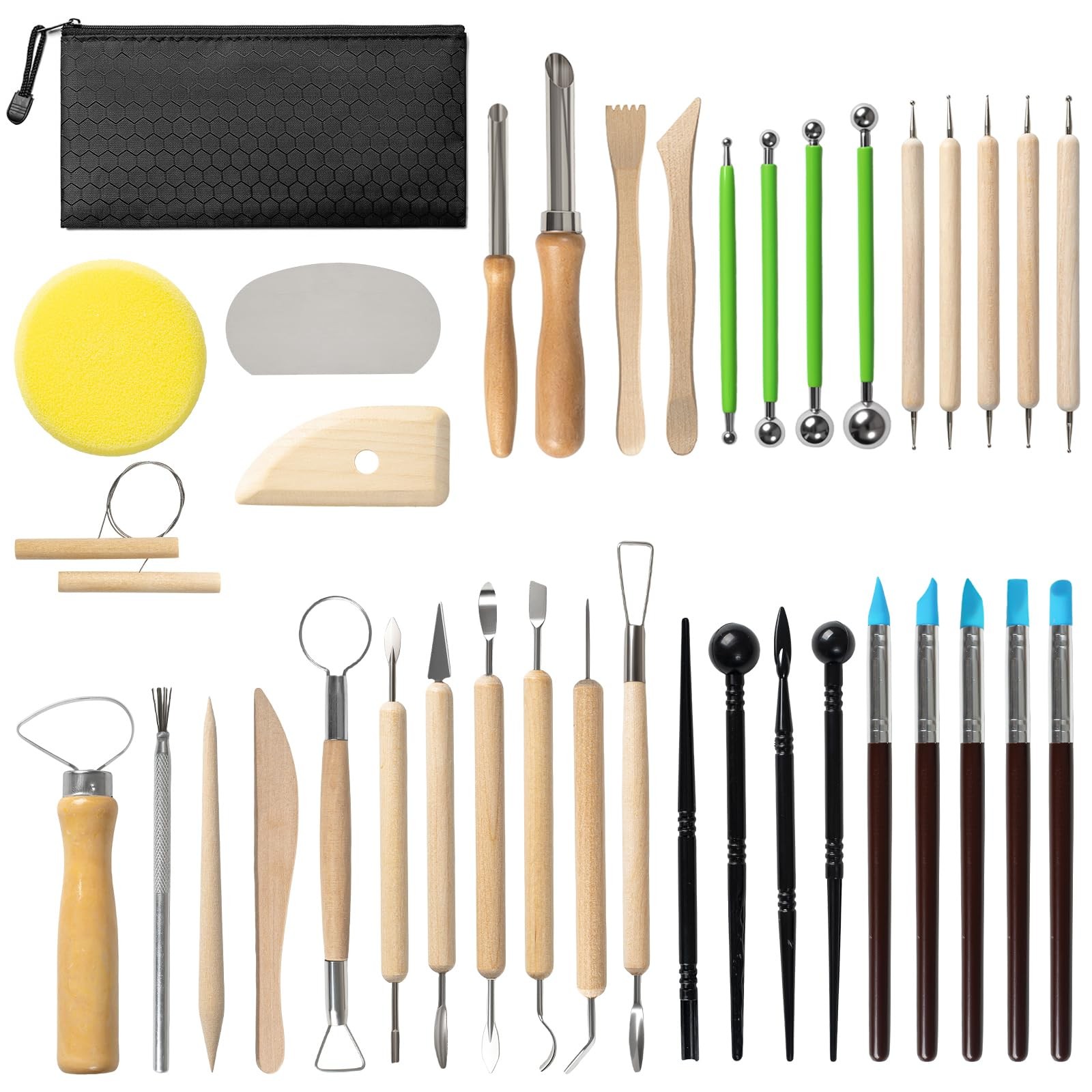 38 Pcs Pottery Tools & Dry Clay Tools Kit – Modeling Tools Set for Carving, S...