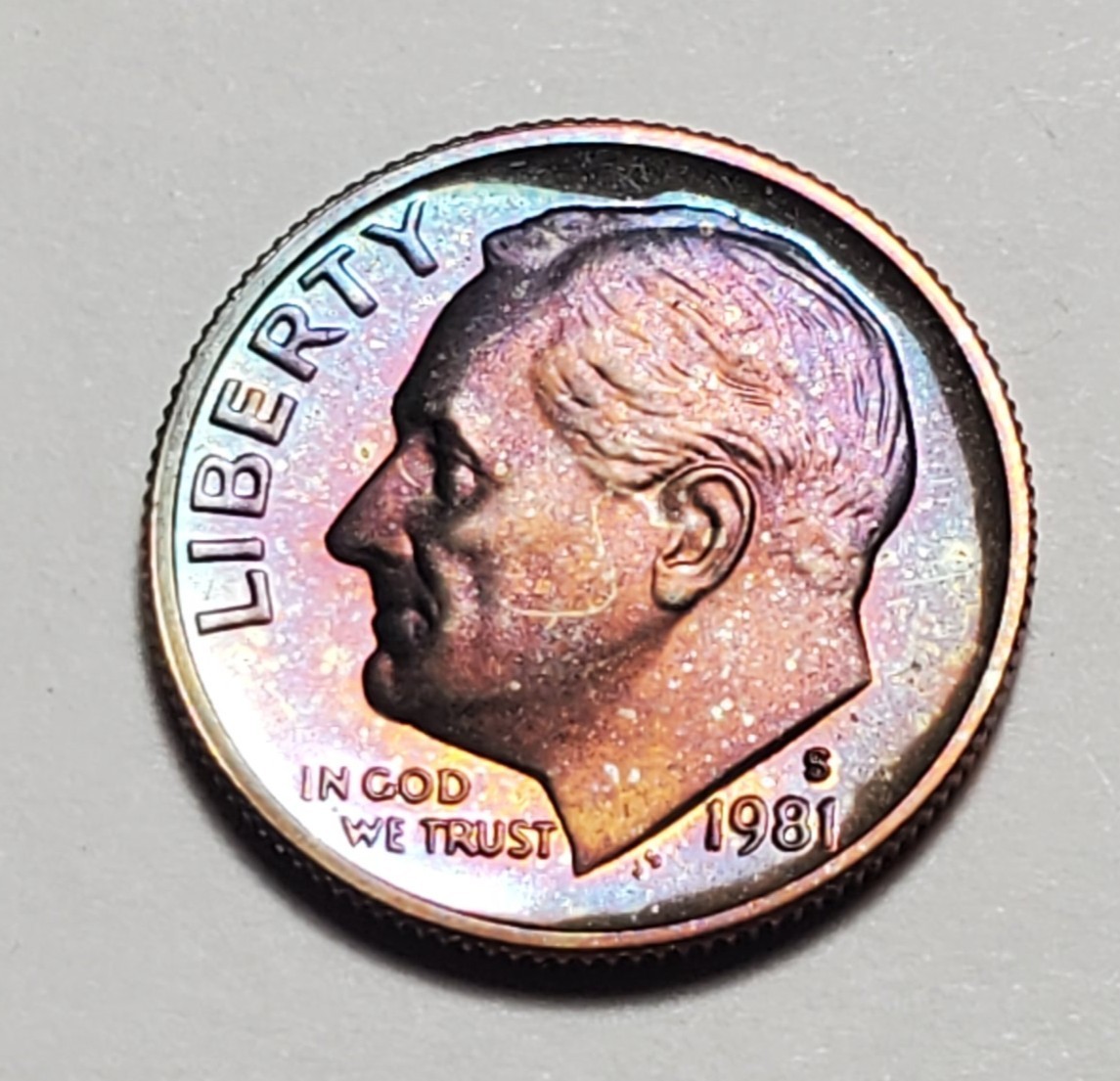 TONED 1981 S ROOSEVELT DIME PROOF UNC #C10632