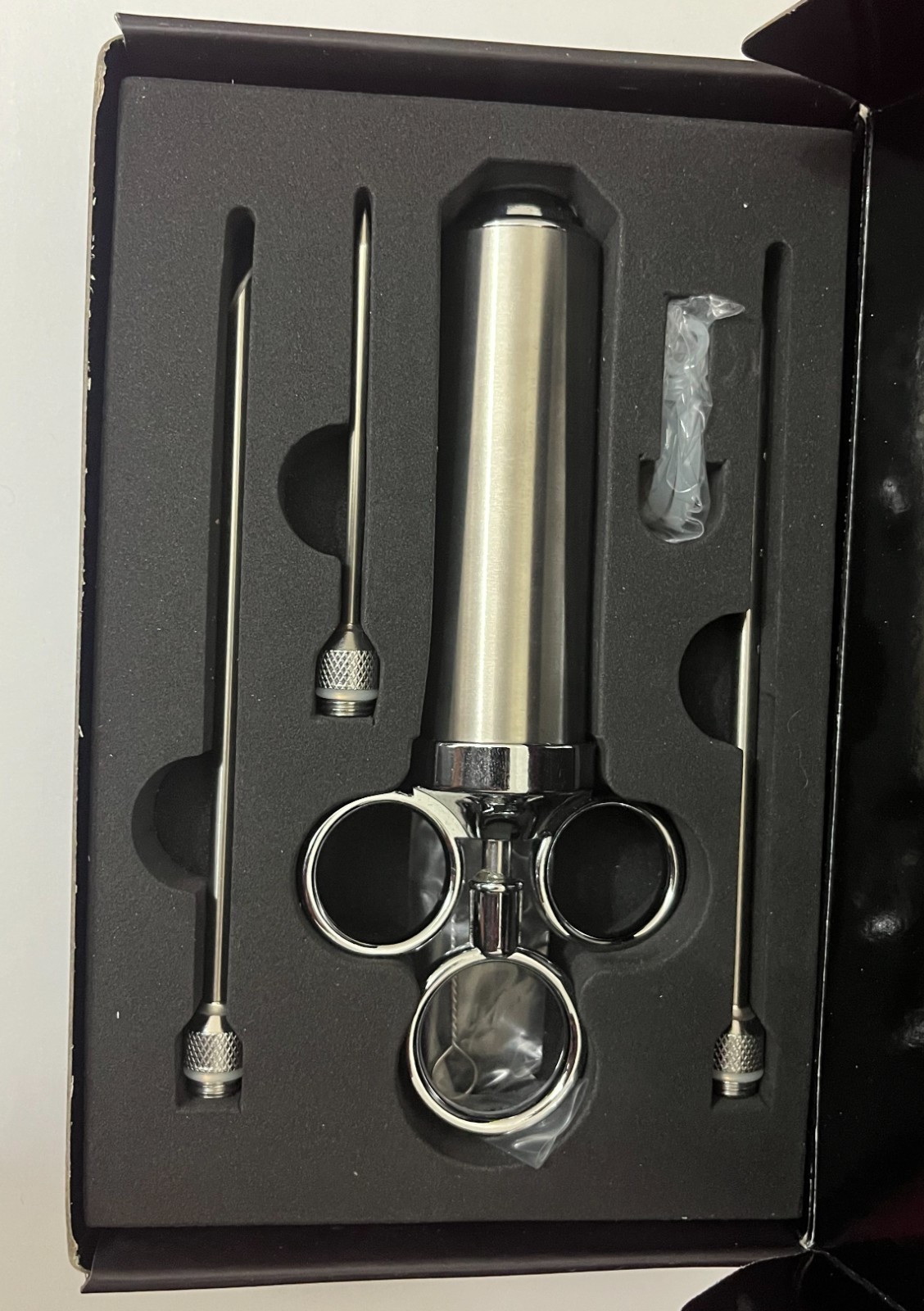 Stainless Steel Marinade Meat Injector Syringe With Mutiple Needles Silver