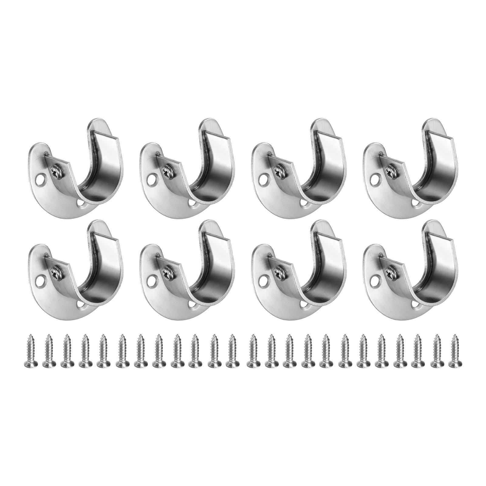 8Pcs Stainless Steel Closet Rod Brackets, 7/8 Inch Dia U-Shaped , Silver Tone
