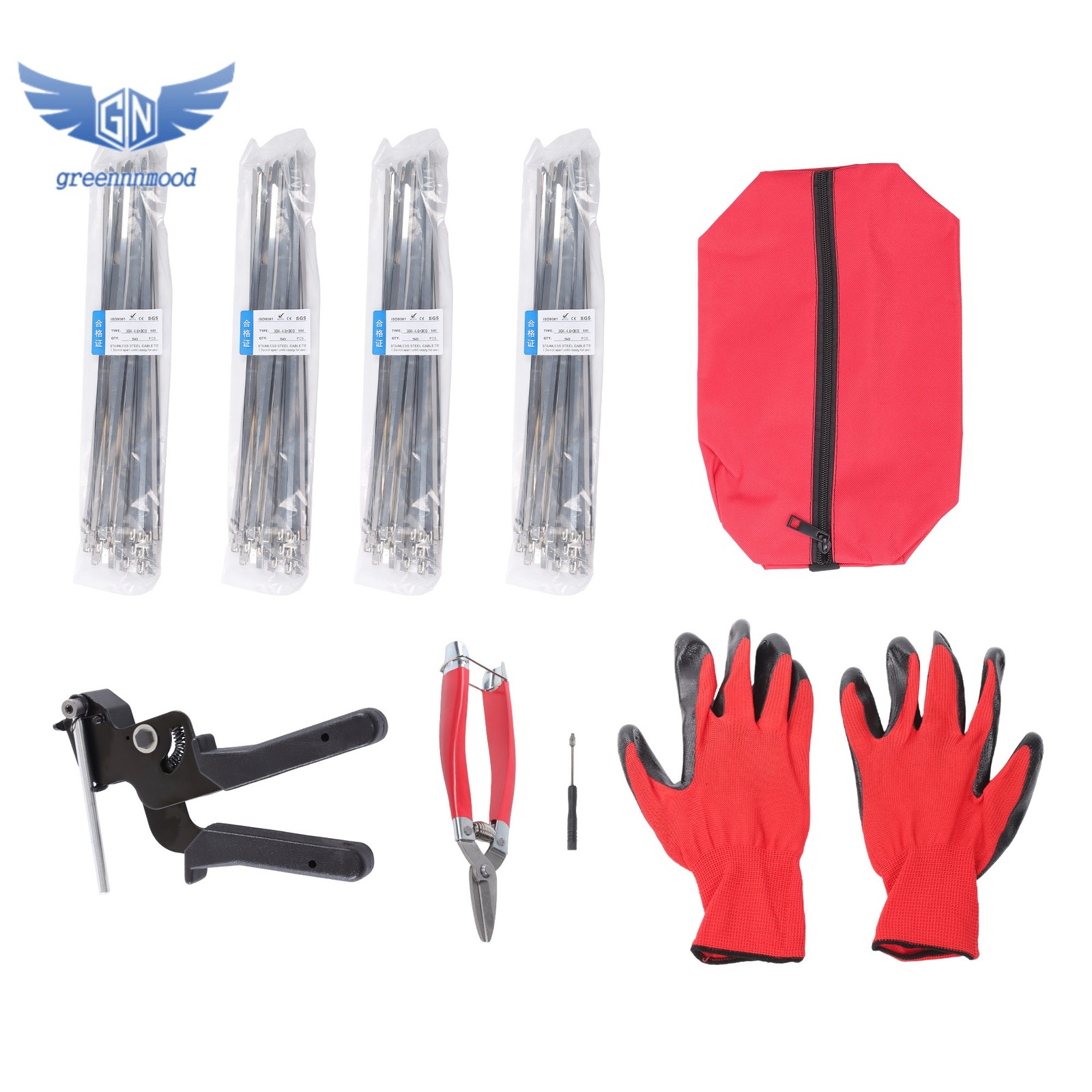 Steel Zip Tie Gun Kit Stainless Steel Cable Tie Tool with 100 Pcs Metal Zip Ties