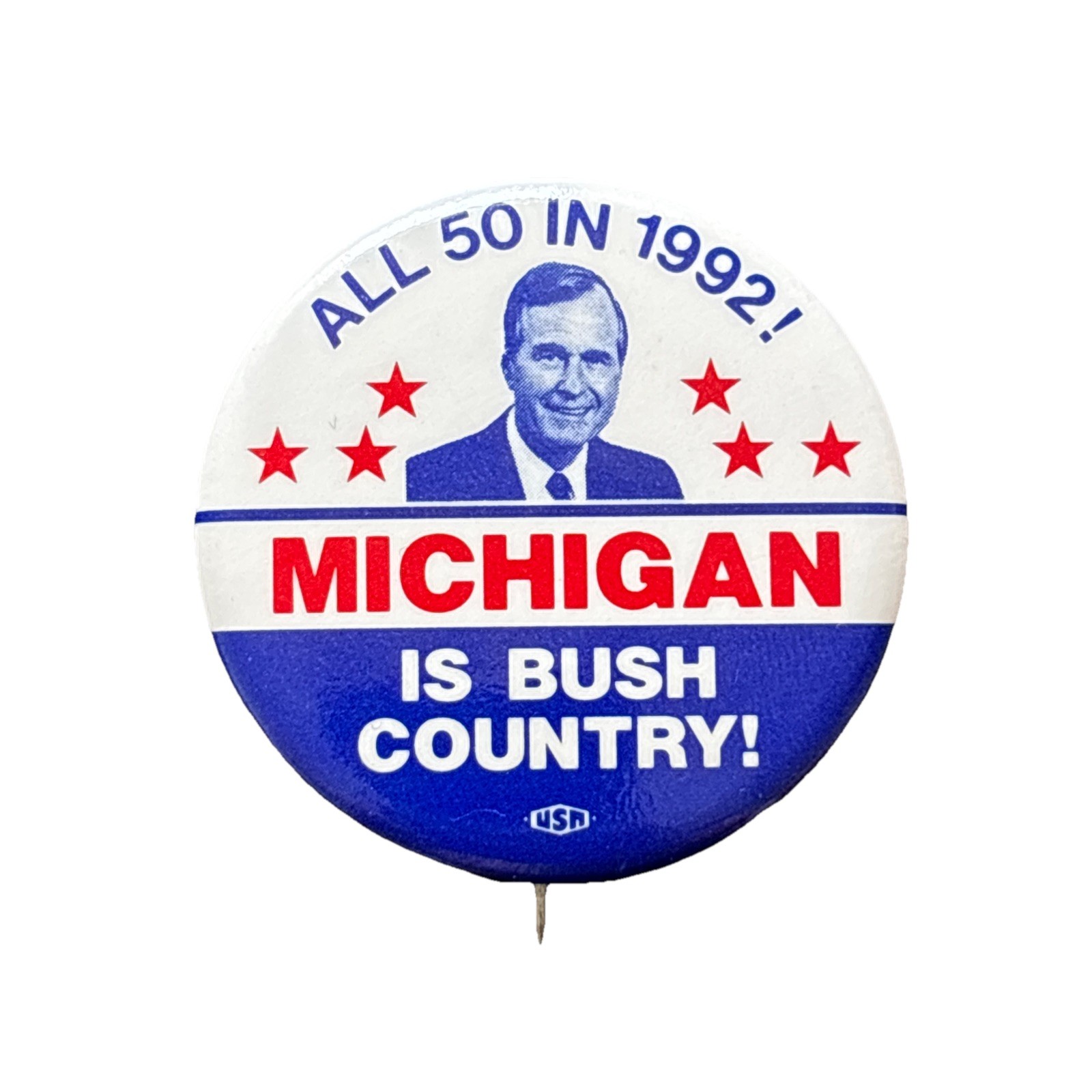 All 50 in 1992 Michigan is President George Bush Country 1.75" Button Pinback
