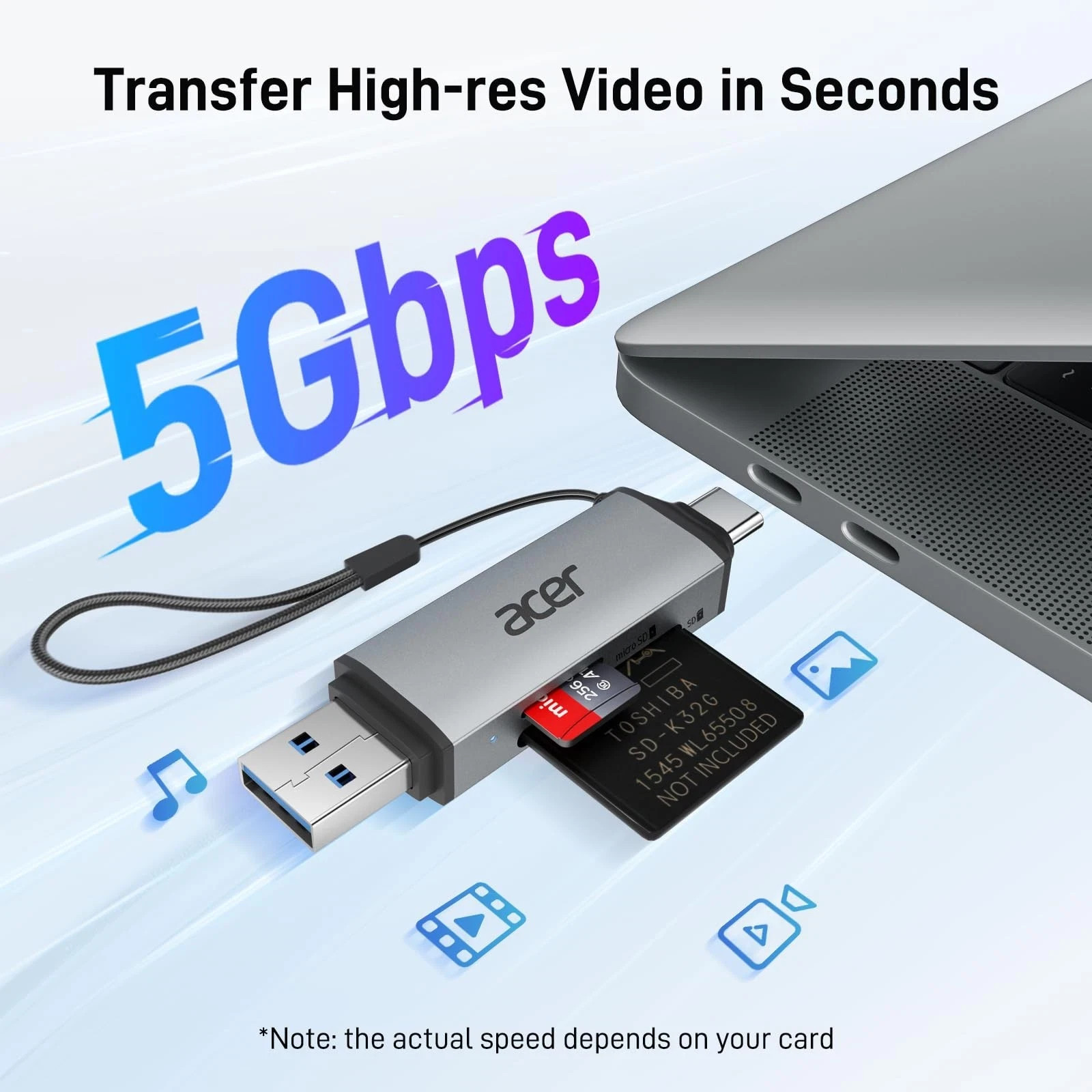 acer SD Card Reader USB C Dual Slots USB 3.0 Type C to Micro SD Card Adapter