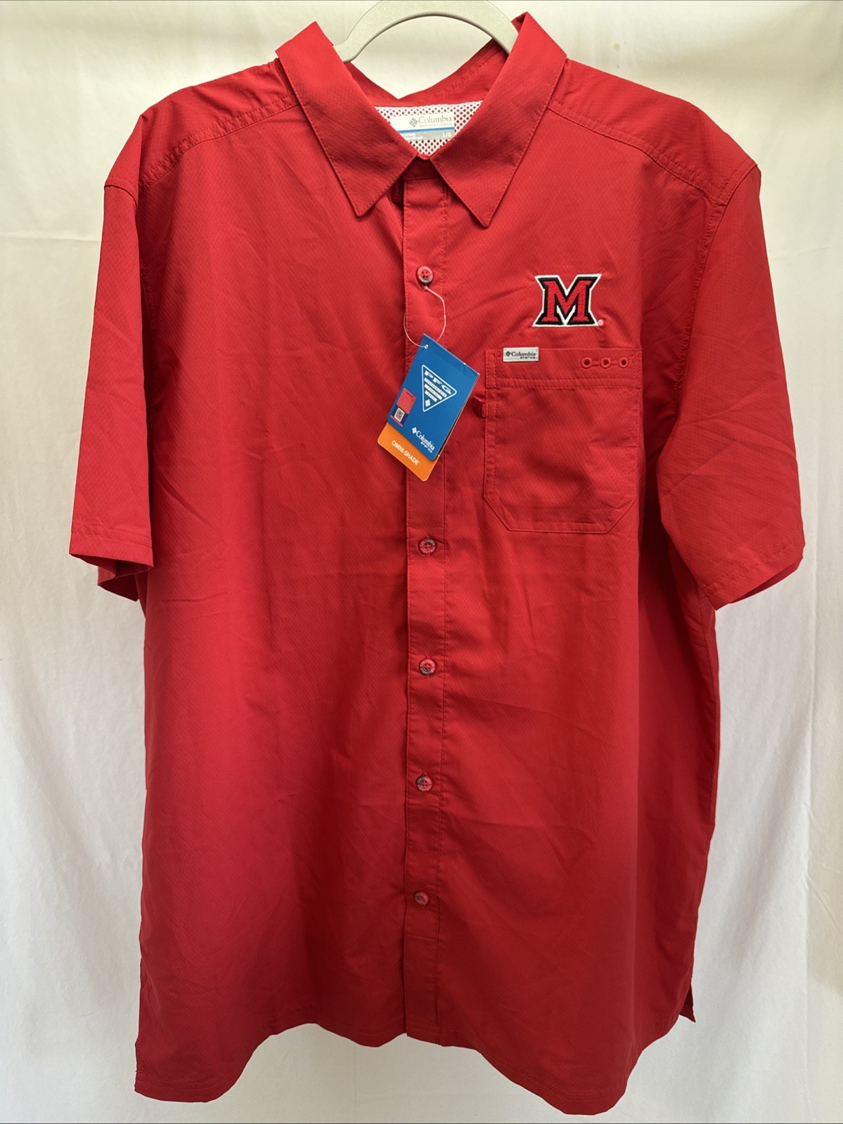 Miami Of Ohio RedHawks Columbia PFG Button-Up Shirt Men's Large Omni-Shade Camp