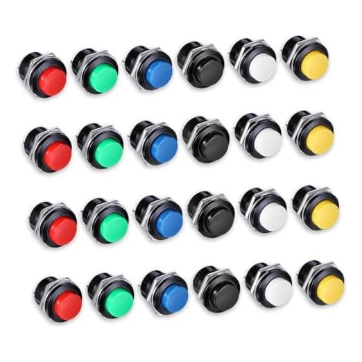 24 Pcs 16MM 5/8" Momentary Push Button Switch, High Round Waterproof Metal