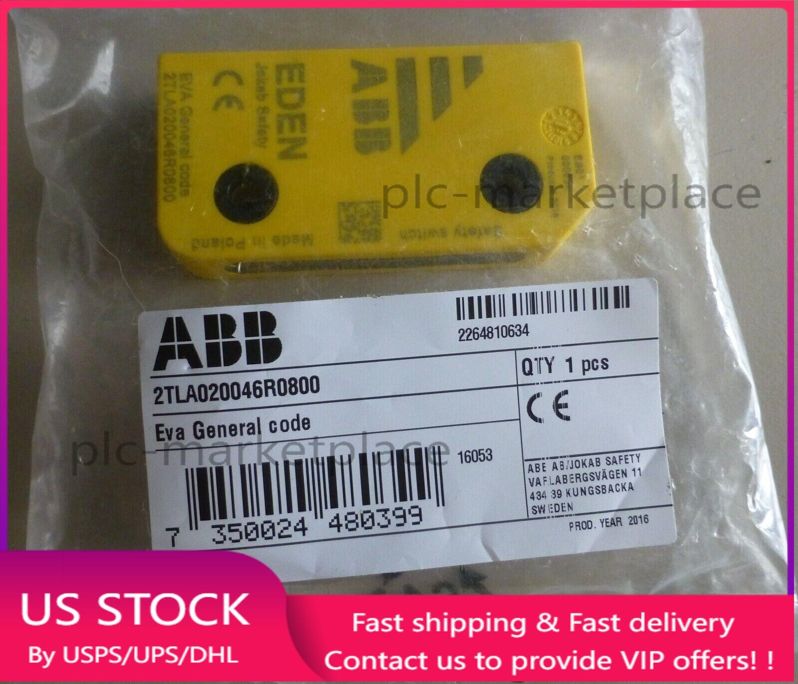 1PCS ABB Jokab Safety 2TLA020046R0800 Eden Safety Switch, IP69, Non Contact