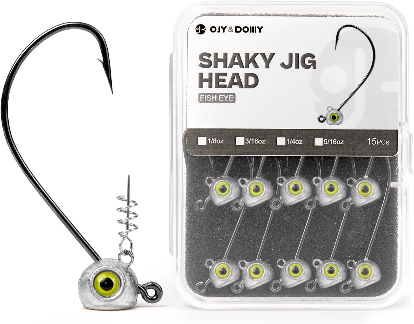 Shaky Head Jigs, Fisheye Stand-Up Style Weedless Fishing Jig Heads for Bass (15-