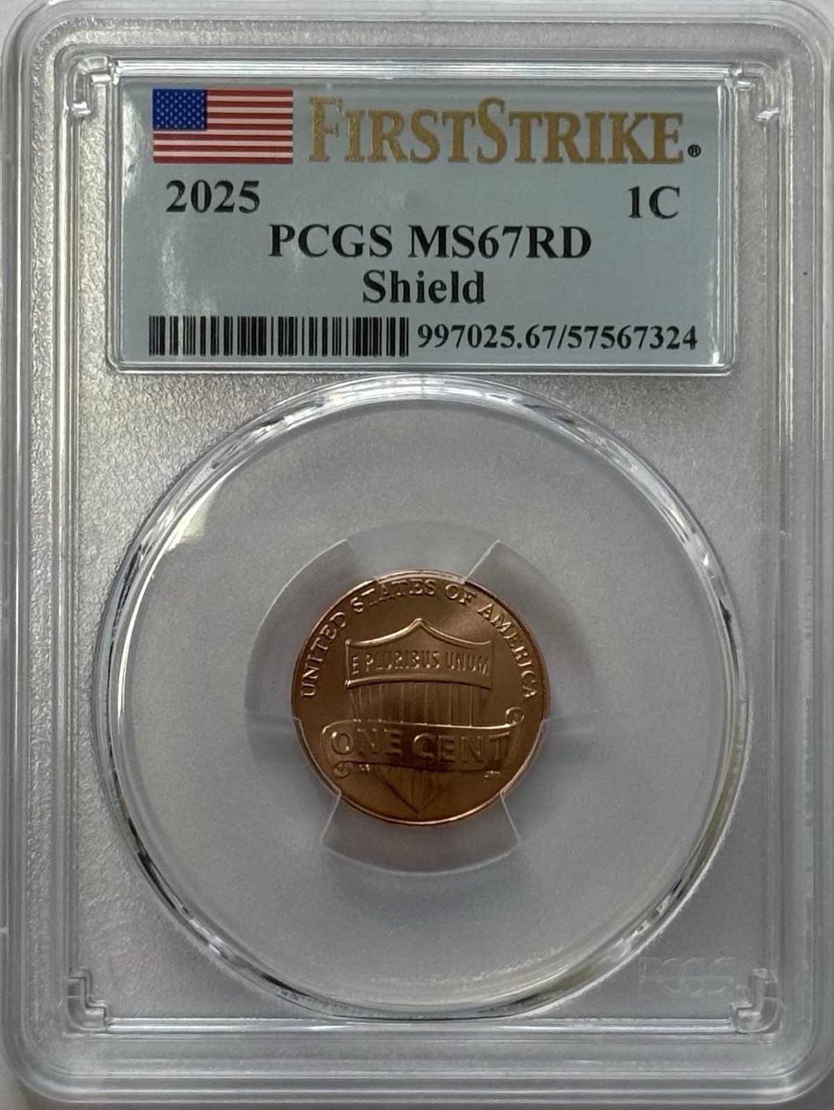 2025 P Lincoln Shield Cent PCGS MS67 Red - Philadelphia - First Strike