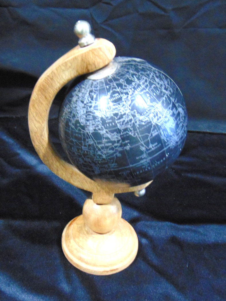 Small Black Globe With Wooden Stand - 10" Tall