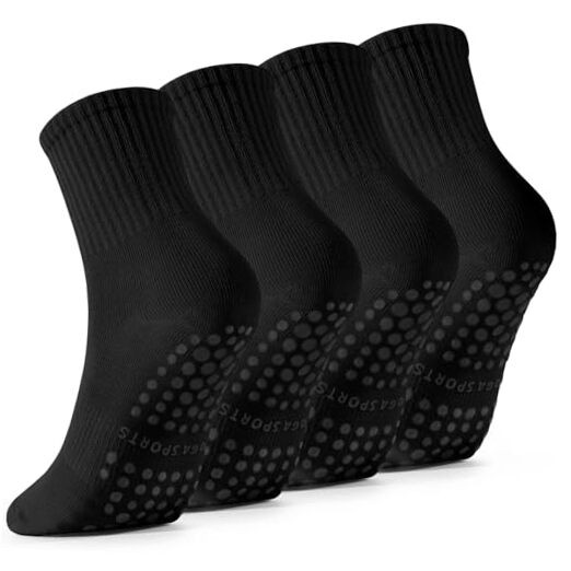 Haoteey 4 Pairs Pilates Socks with Grips for Women, Barre Yoga Grippy 4black