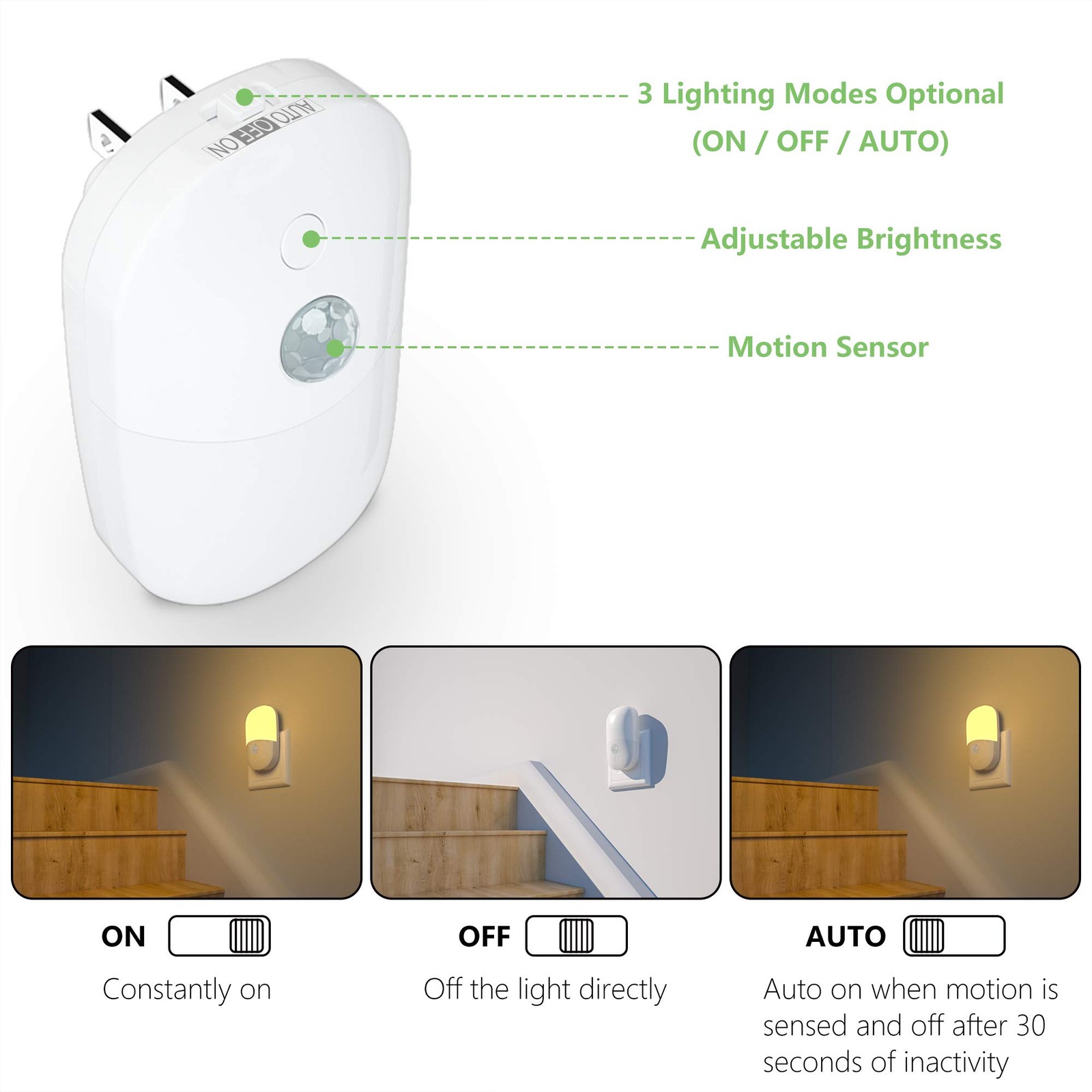 MAZ-TEK Plug in Motion Sensor Dimmable Night Light, Soft Warm 2 PACK, White