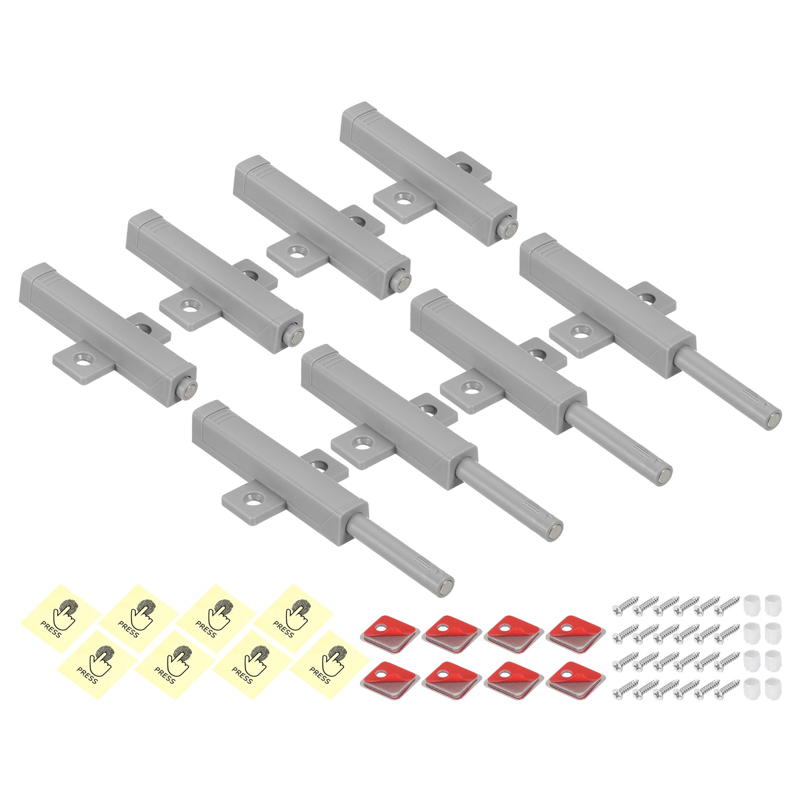 8 Pcs Magnetic Push Latches for Cabinet, 3.66x0.63 Inch Push to Open Latch Grey