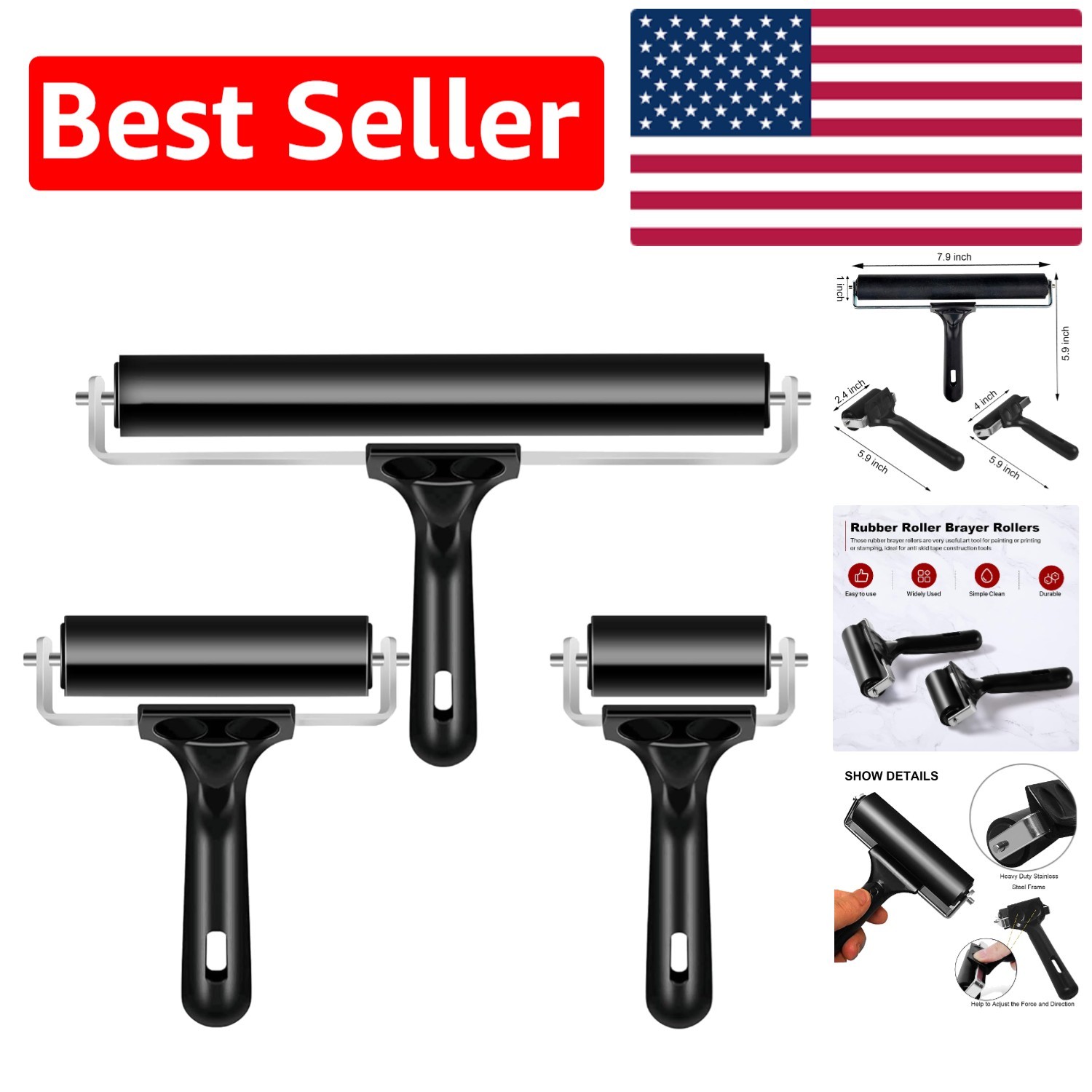 Durable Rubber Brayer Rollers Set - Ideal for Printmaking, Inking, and Crafting