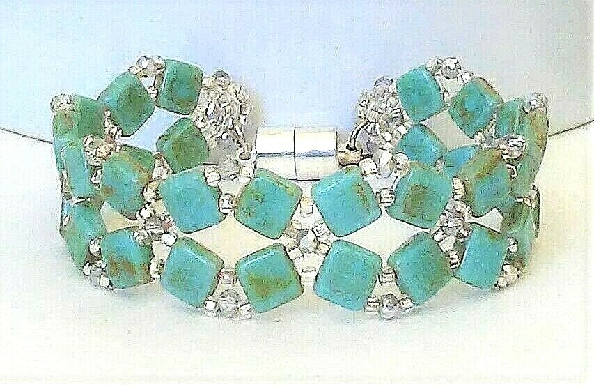 Handmade Wavy Turquoise Tila Magnetic Bracelet
