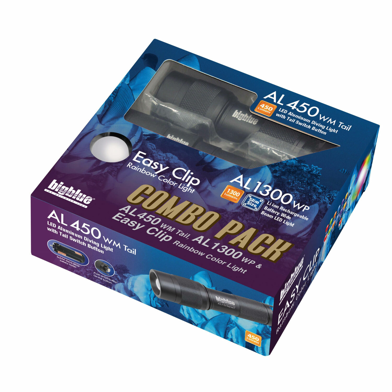 BigBlue AL1300WP + AL450WT Dive Light Combo Pack - 1300 & 450 Lumens