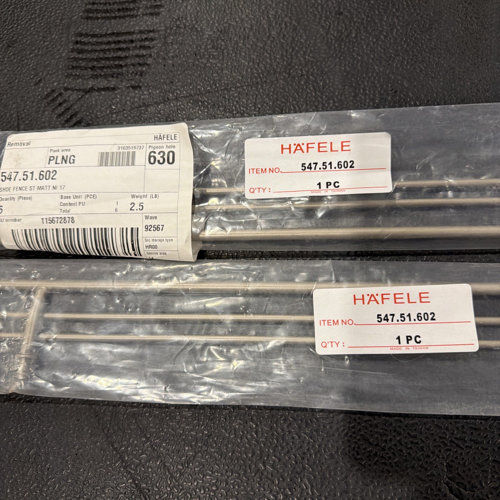 Two (2) - 17 Inch Shoe Fence for Shelving Satin Nickel Hafele 547-51-602 New