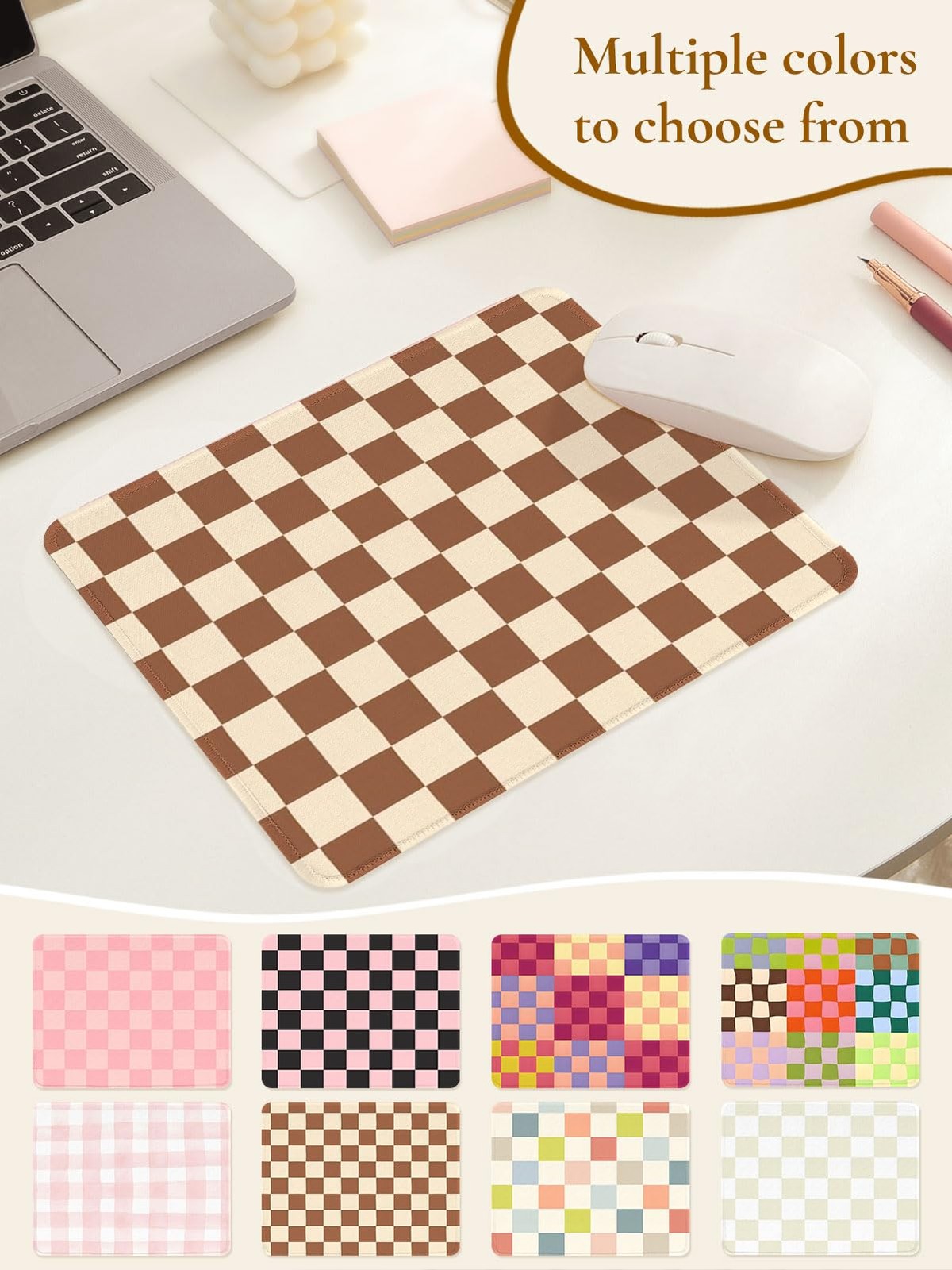 Ksriylm Cute Brown Mouse Pad,Retro Checkered Pattern Mousepad,Square Aestheti...