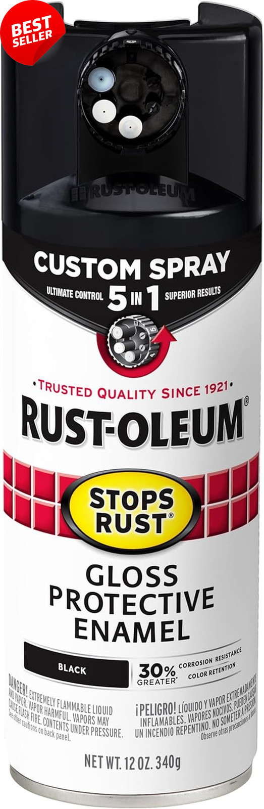 376884 Stops Rust Custom Spray 5-In-1 Spray Paint, 12 Oz, Gloss Black