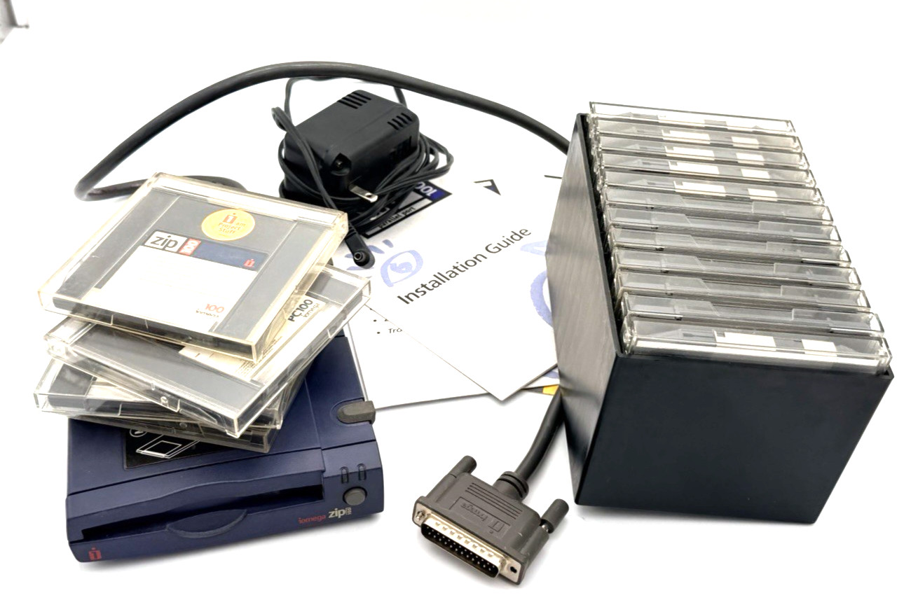 iOmega Parallel ZIP Drive w/Cable Extra Discs Power Supply & Instructions