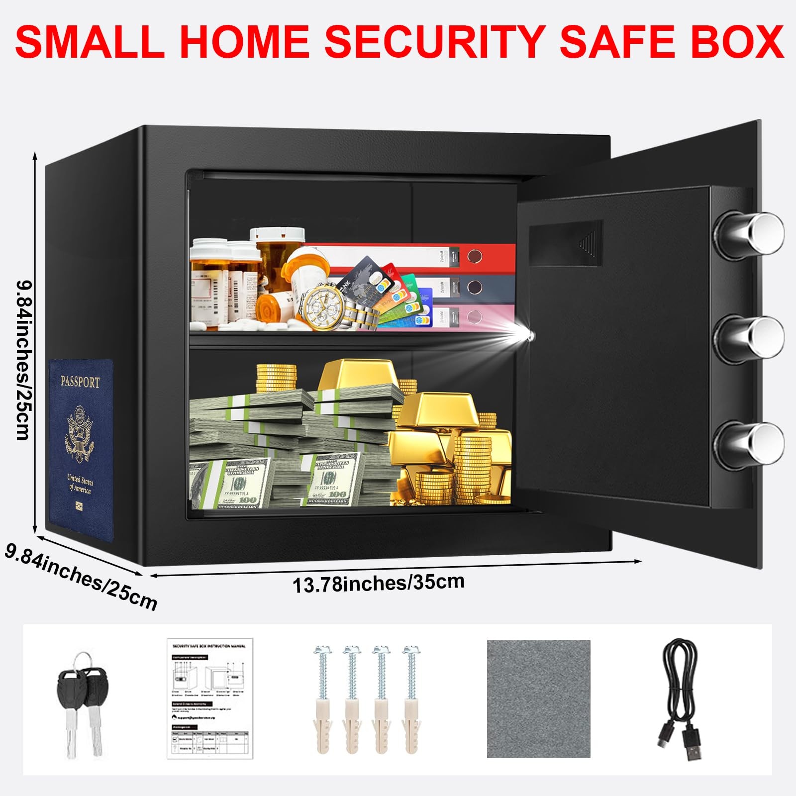 1.3 Cuft Safe Box Fireproof Waterproof, Digital Security Cuft, Black