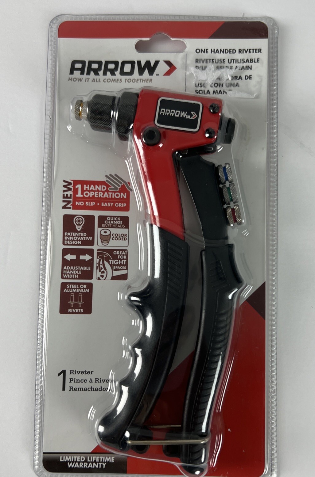 Arrow One-Handed Riveter RT187M Color Coded Rivet Heads Adjustable F15