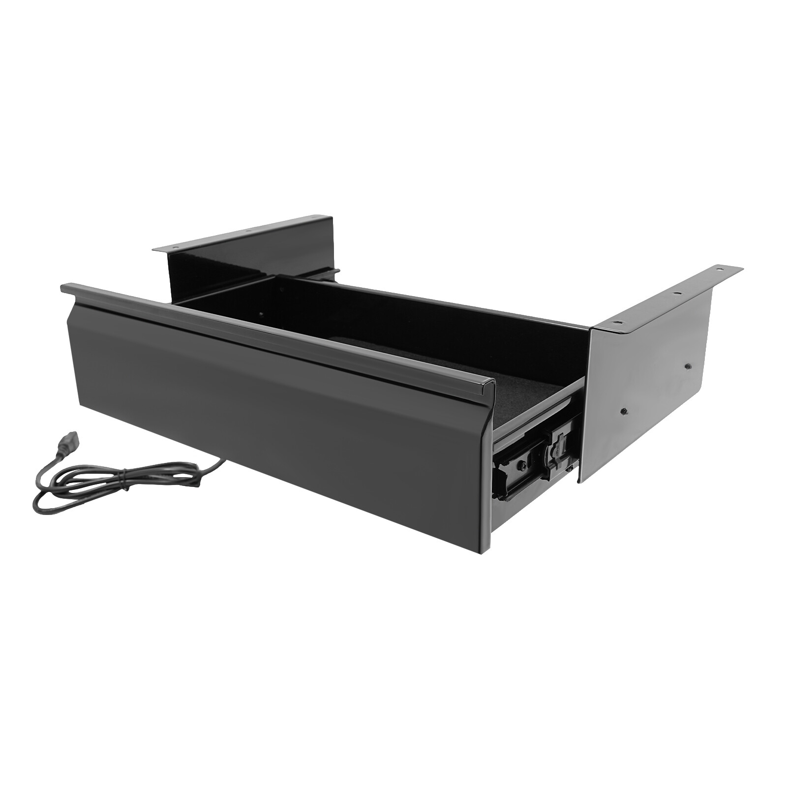 Under Desk Mounted Sliding Pull-out Storage Drawer with Built-in Power Strip