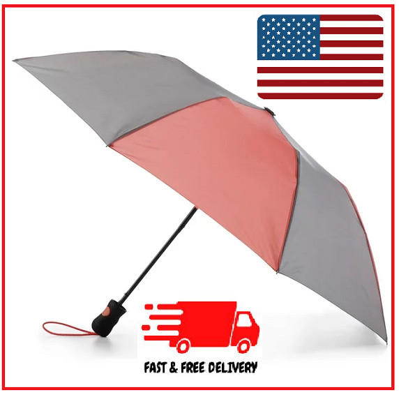 Totes Auto Open Umbrella with NeverWet, Ergonomic black rubber handle for Grip