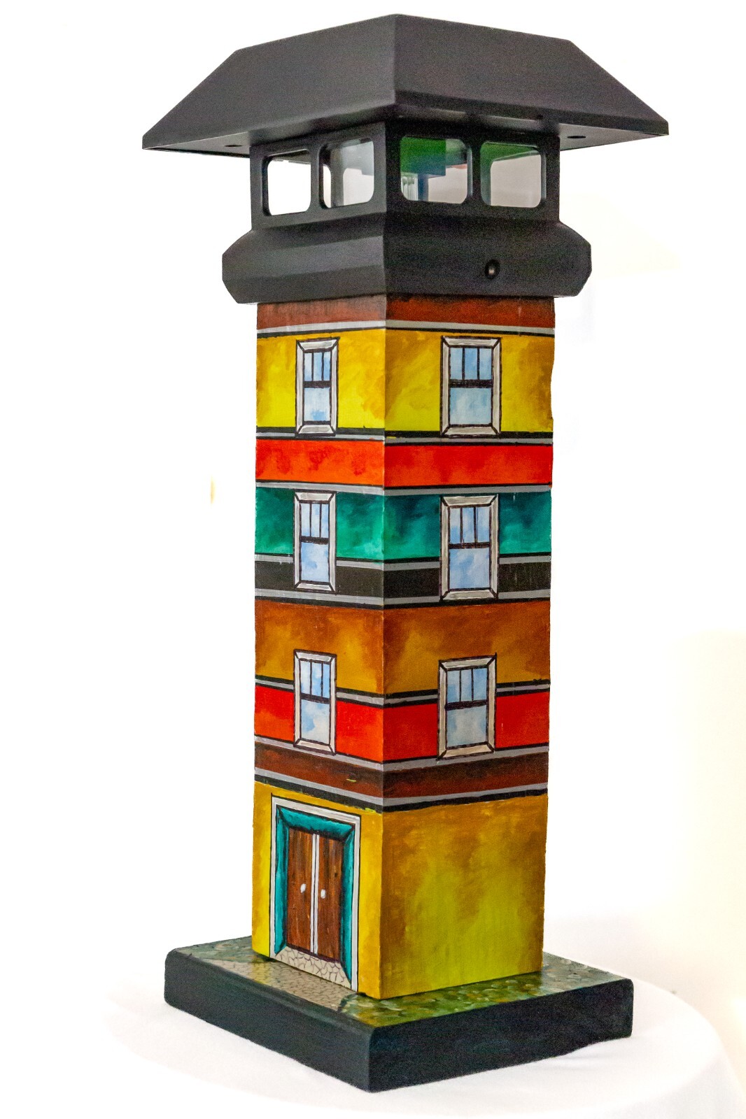 Handmade Hand Painted Wooden Lighthouse with Solar Powered Light