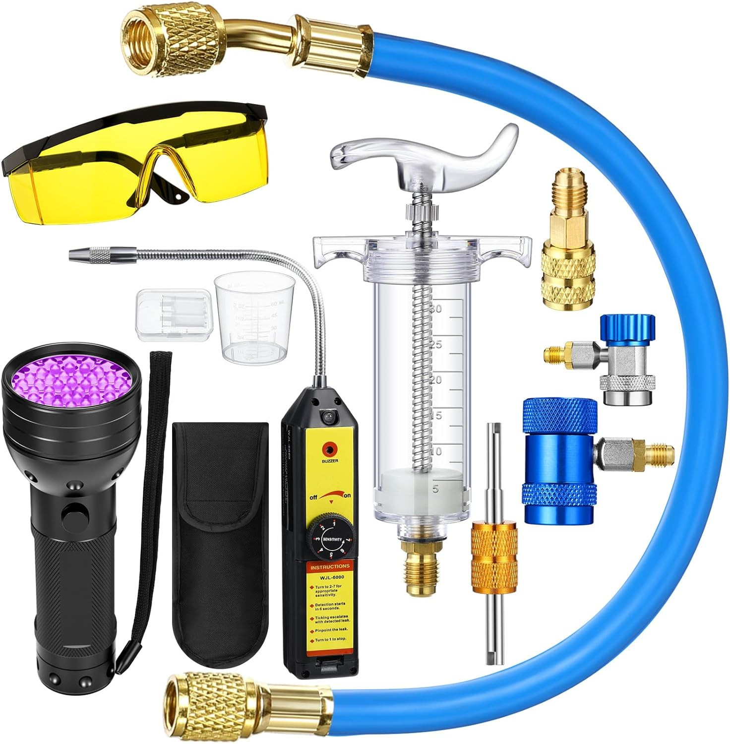 8 Pcs Leak Detector Kit R1234Yf R134A R410A Hand Push Compressor Manual AC Oil U