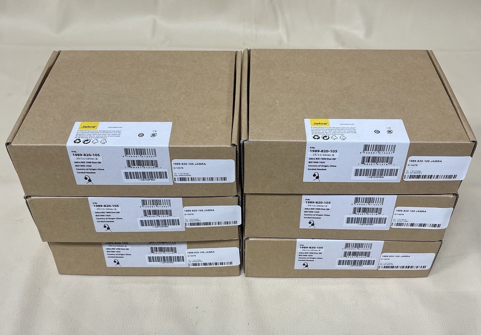 LOT OF 6 NEW Jabra Biz 1900 Duo Noise Cancelling Headset 1989-820-105