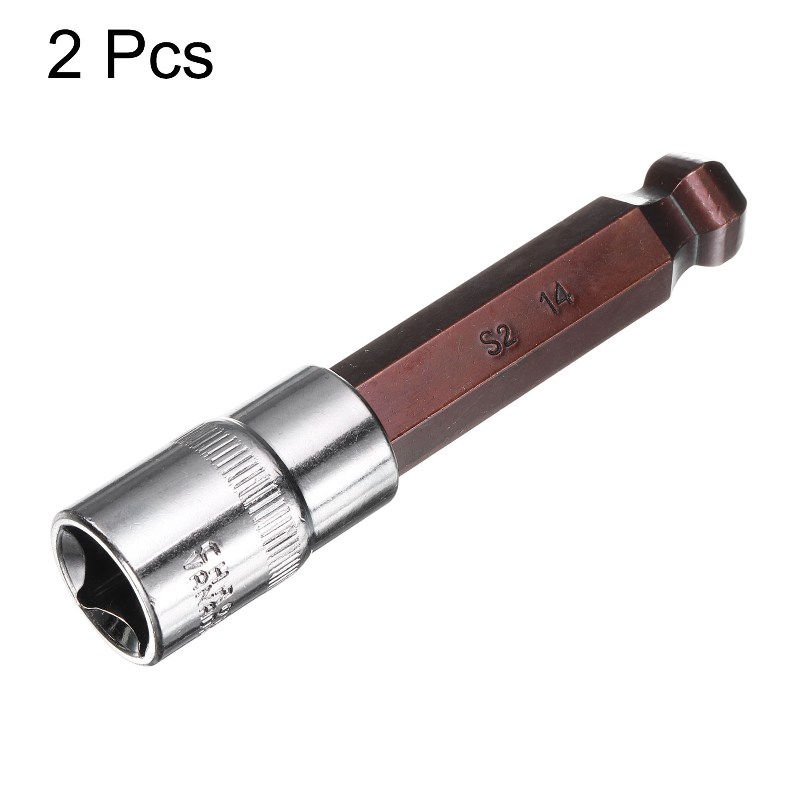 2pcs 14mm Ball End Hex Bit Socket 1/2" Square Drive Metric Extension Impact Bit
