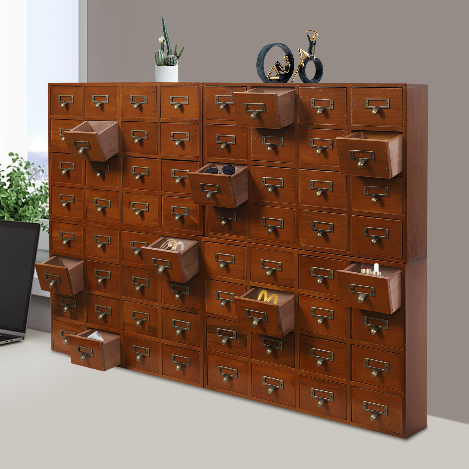 4 PCS*16-Drawer Brown Cabinets 64-Drawer Storage Box Rectangle Storage Cabinet