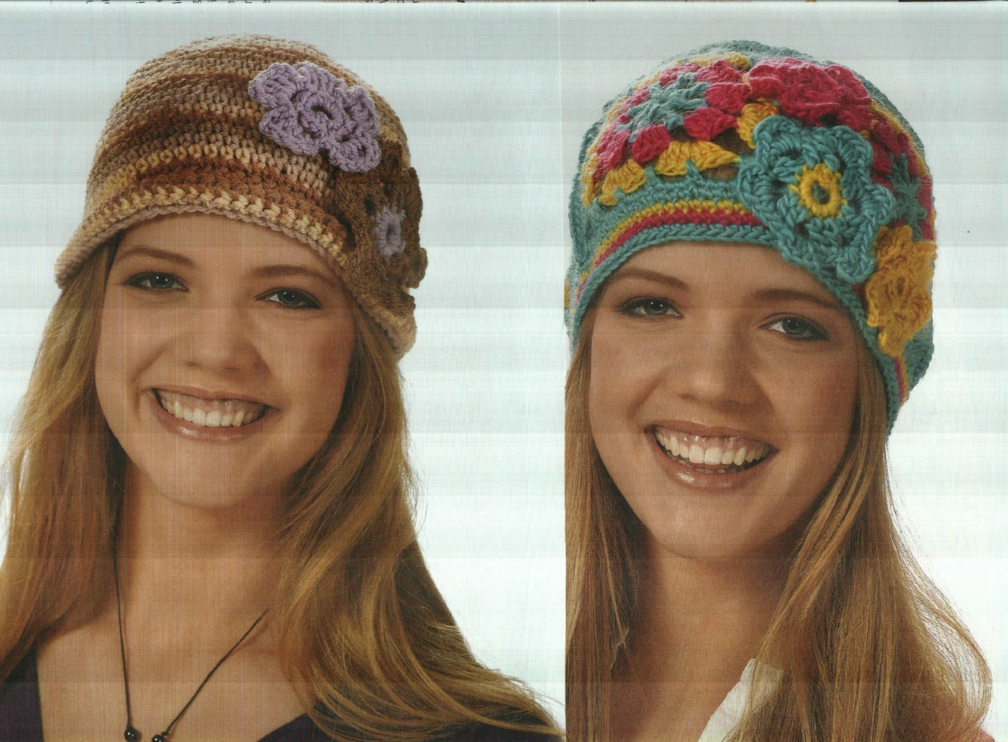 FLOWER POWER BEANIE & ROLL VBRIM CLOCHE HATS CROCHET PATTERN INSTRUCTIONS