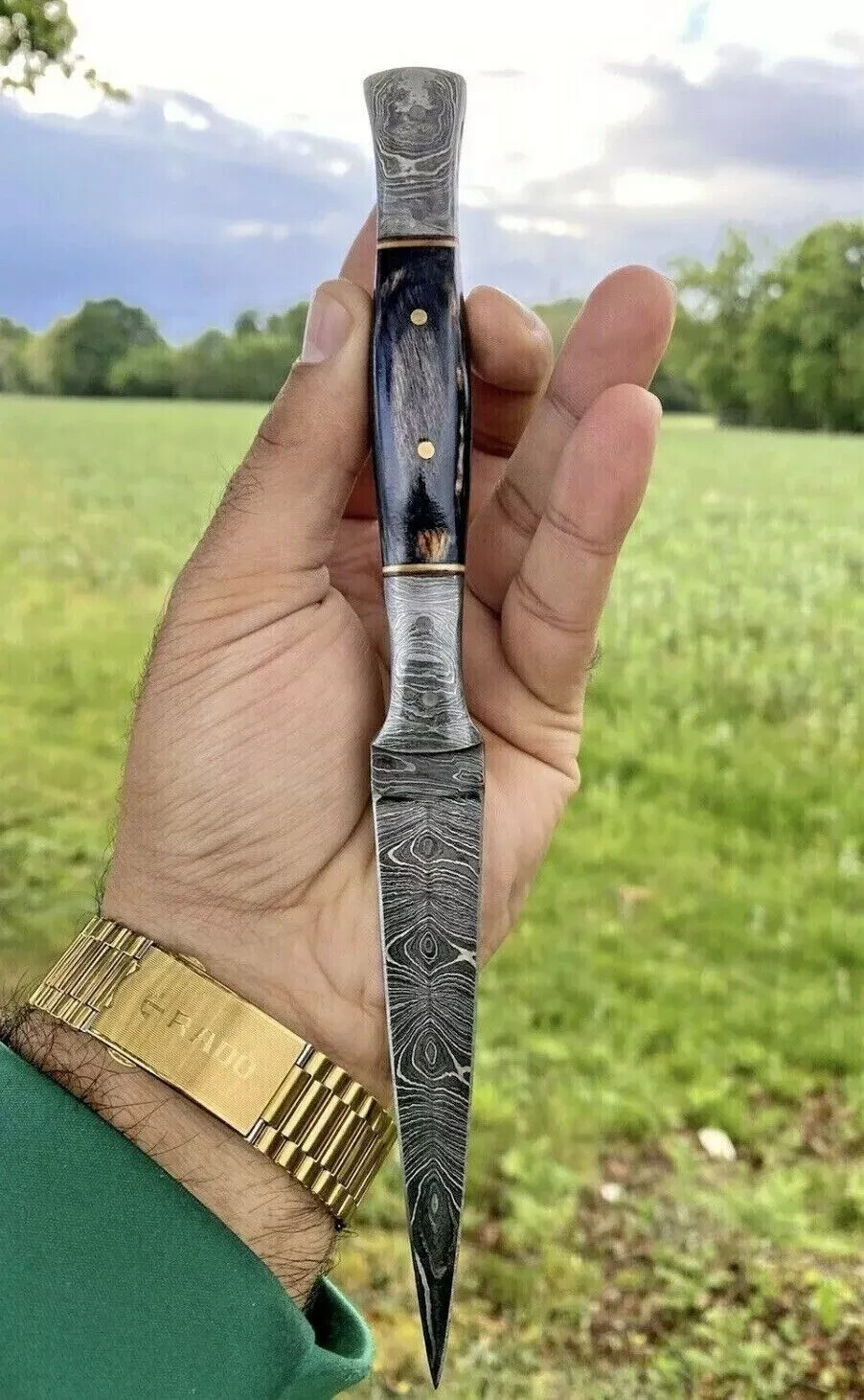 9" Double-Edged V42 Military Damascus steel Dagger boot Knife full tang x1664