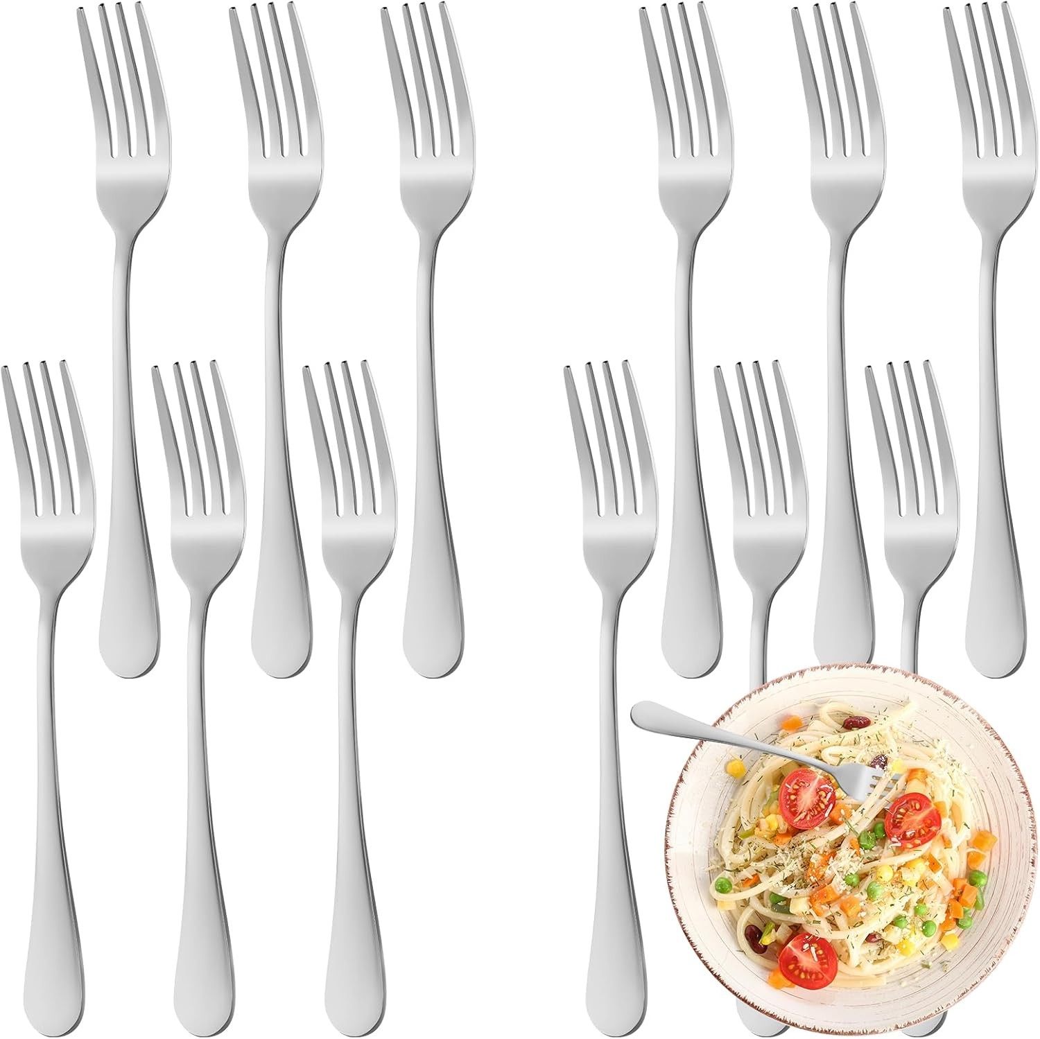 12 Piece Dinner Forks Set, Food-Grade Stainless Steel Forks Silverware,