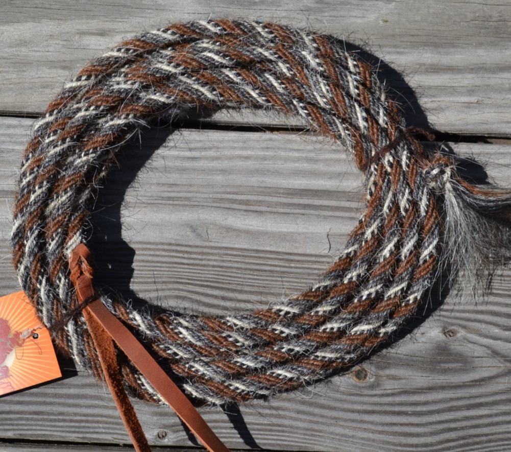 Jose Ortiz 1/4" Mane Hair Mecate Reins 6 x 22' - Chestnut/Grey/White/BW