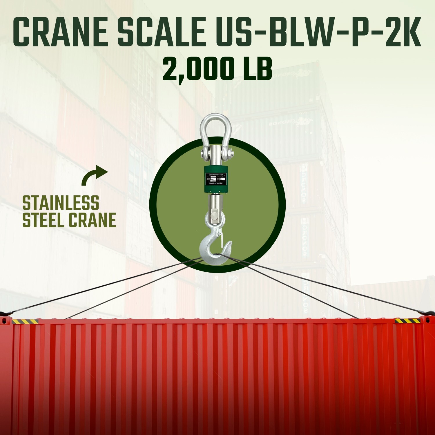 Washdown Safe 2,000 lb Crane Scale Wireless Display & Printer 300 ft Range