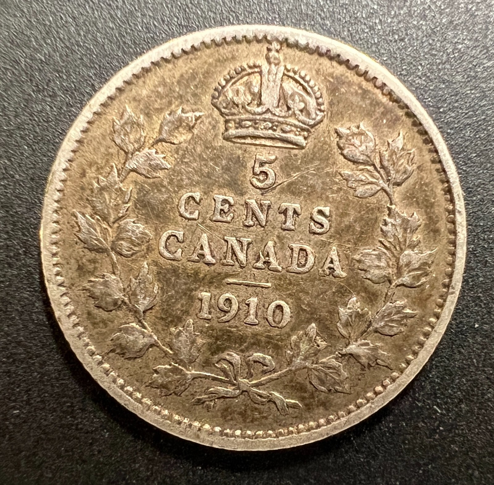 Canada 1910 5 Cents - Silver - Edward VII - Pointed Leaves (2)