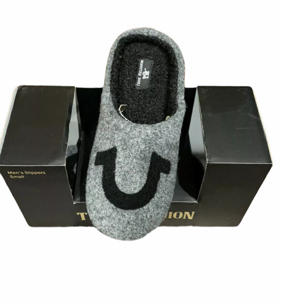 New True Religion Gray Black Faux Wool Men's Shoes Slippers Size 7-8 Small New