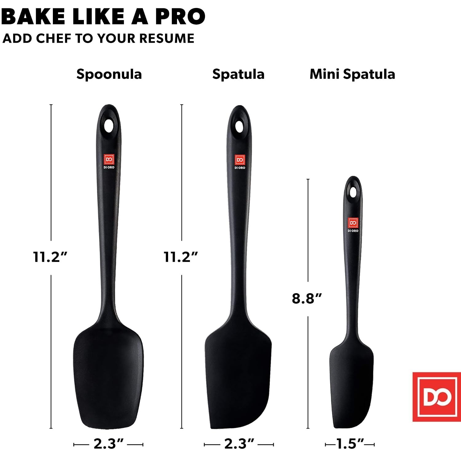 Silicone Spatula Set 3 Piece Heat Resistant Kitchen Utensils Black