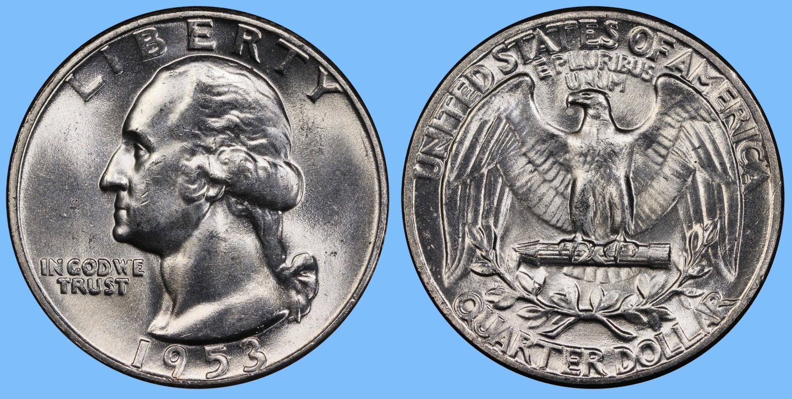 1953 Washington Quarter ~ BU Uncirculated Mint State ~ 90% Silver 25c US Coin