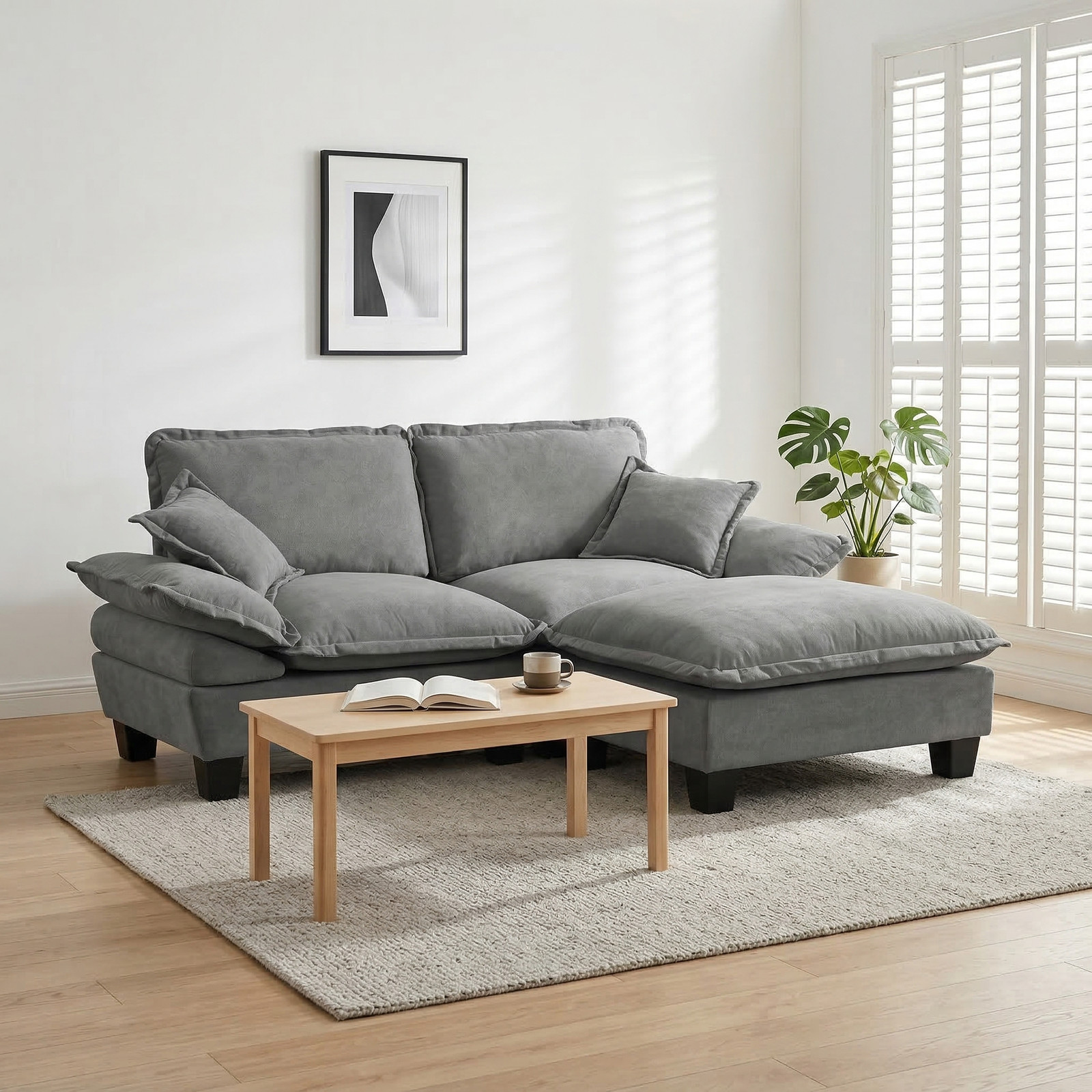 Modular Sectional Sofa, Cloud Couch with Sailboat Design, 1 Movable Ottomans & 2