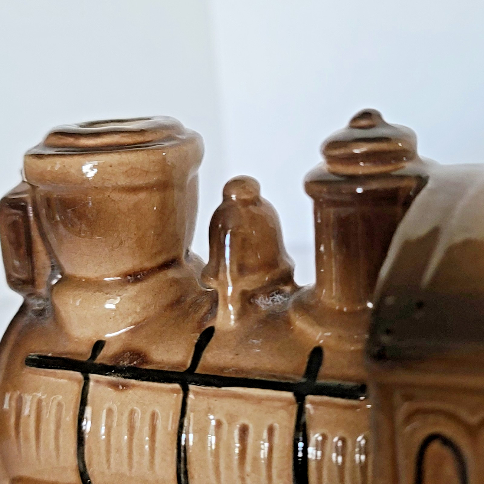 Vintage Locomotive Train Ceramic Planter Engine Mid Century Brown 8"