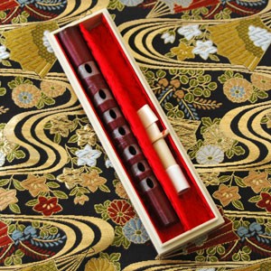 Hichiriki and Rozetsu Set Japanese Traditional Gagaku Flute Made of Resin Red