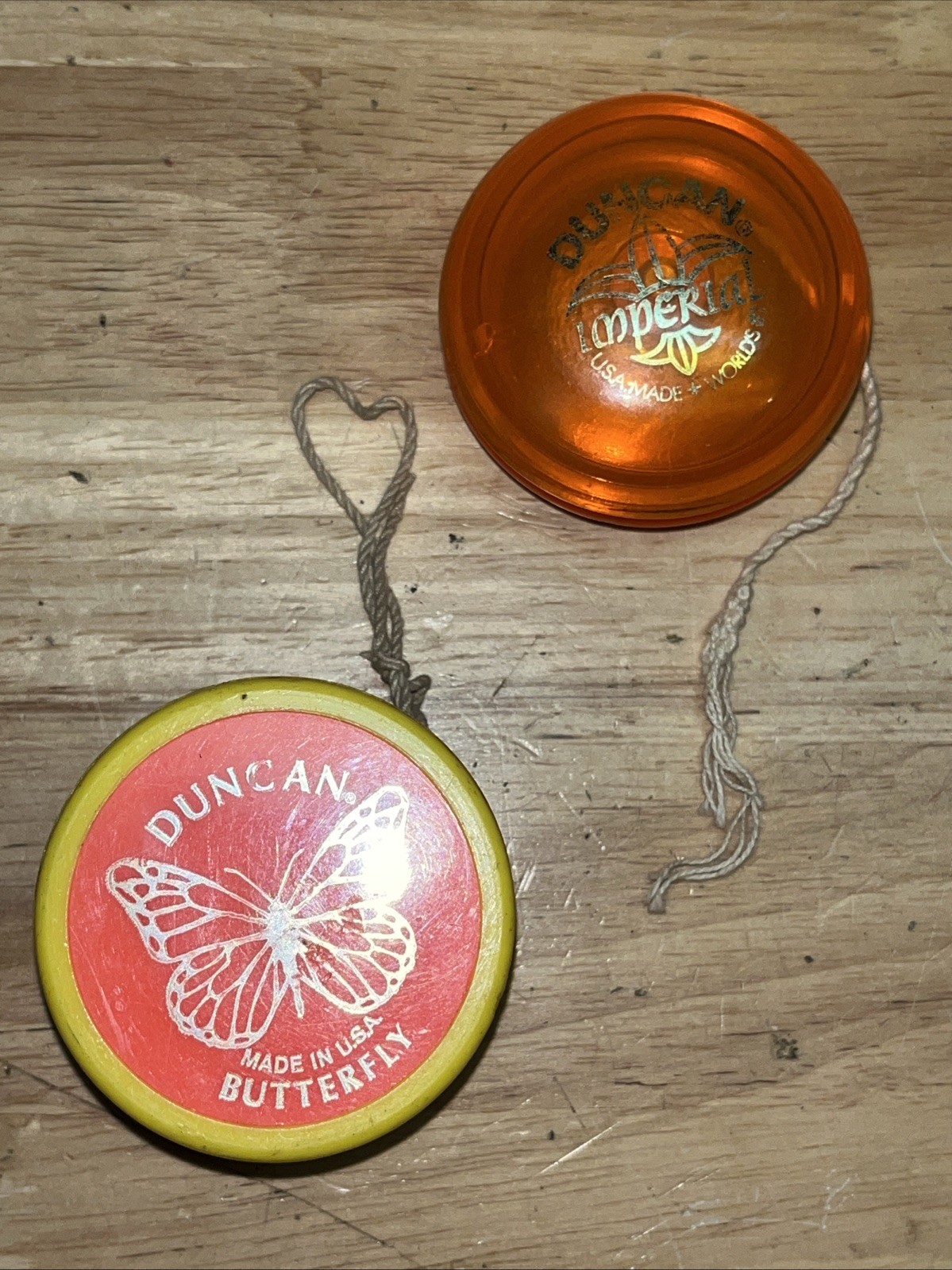 Vintage Genuine Duncan Butterfly & Imperial Yo-Yos Lot - Orange/Yellow -& Orange